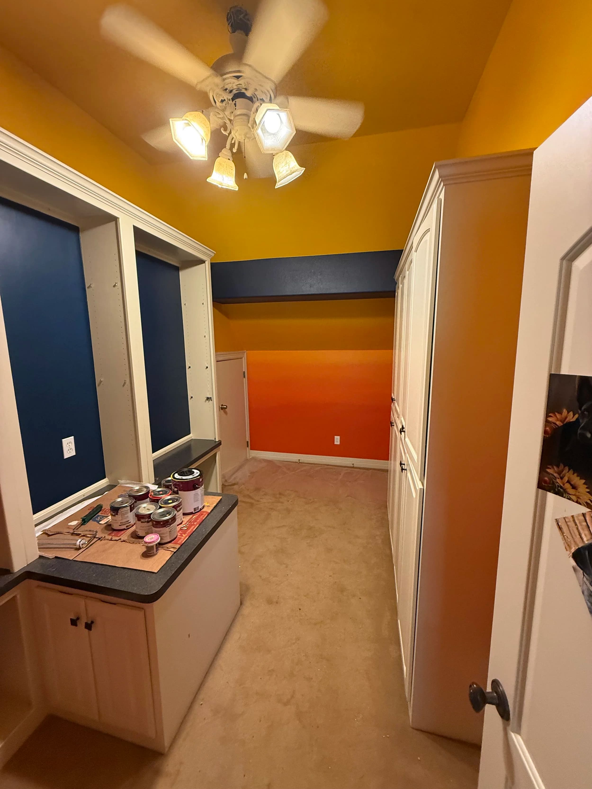 Custom color accent room, cabinetry detail